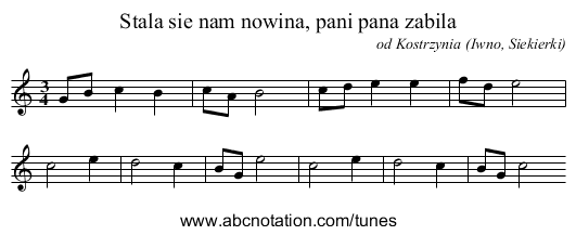 Stala sie nam nowina, pani pana zabila - staff notation