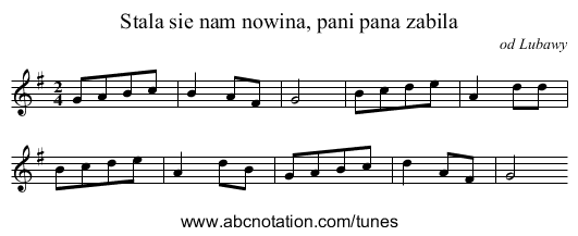 Stala sie nam nowina, pani pana zabila - staff notation