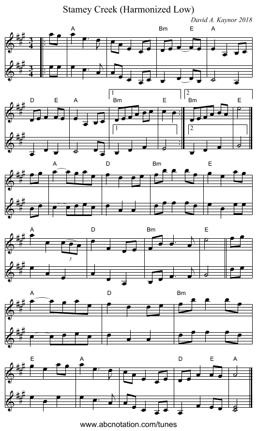Stamey Creek (Harmonized Low) - staff notation