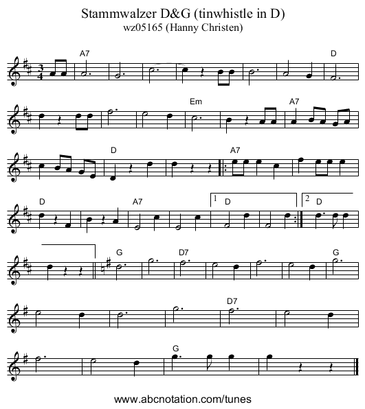 Stammwalzer D&G (tinwhistle in D) - staff notation