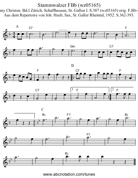 Stammwalzer FBb (wz05165) - staff notation