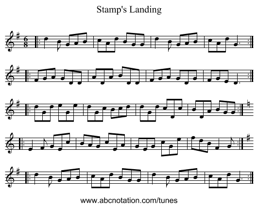 Stamp's Landing - staff notation