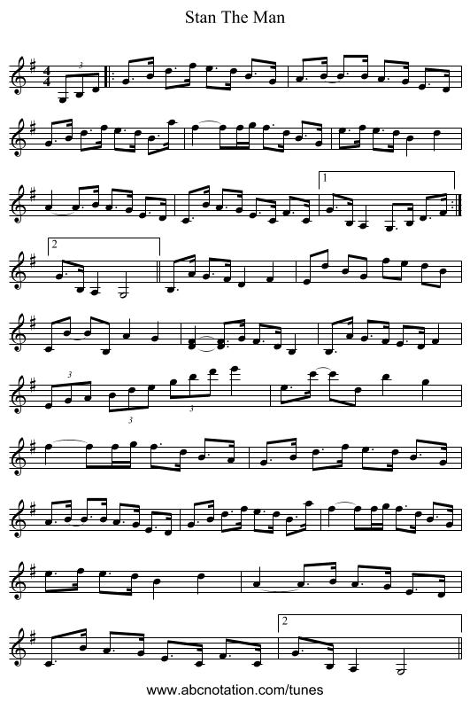 Stan The Man - staff notation