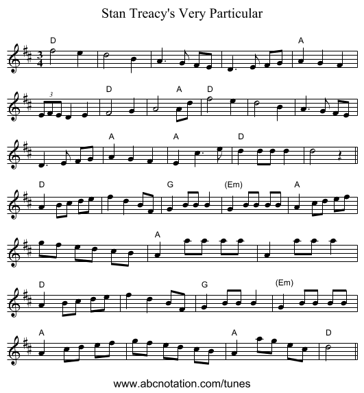 Stan Treacy's Very Particular - staff notation