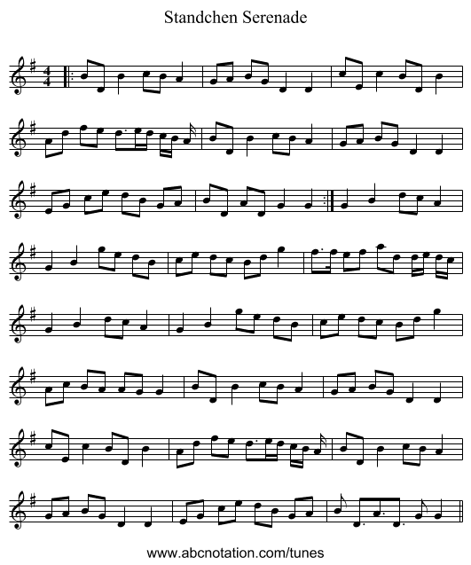 Standchen Serenade - staff notation