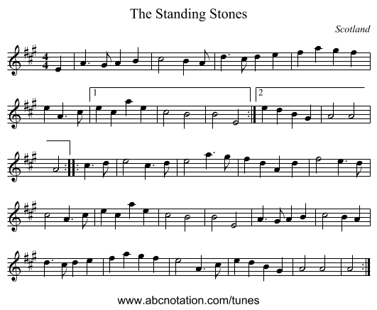 Standing Stones, The - staff notation