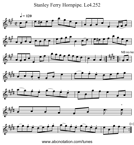 Stanley Ferry Hornpipe. Le4.252 - staff notation
