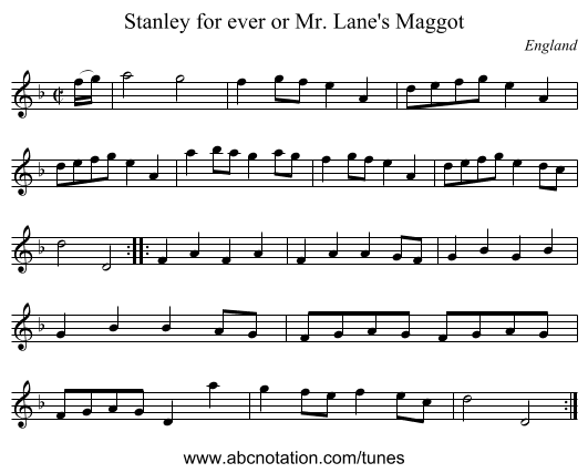 Stanley for ever or Mr. Lane's Maggot - staff notation