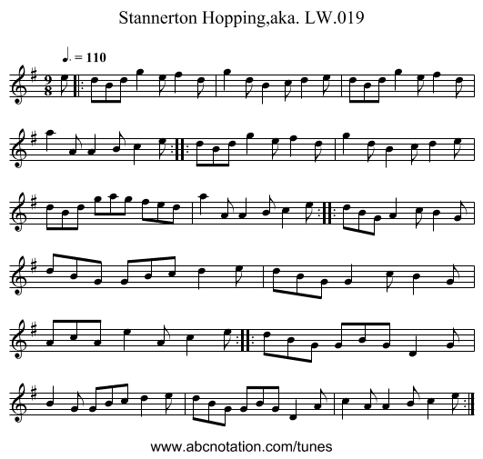 Stannerton Hopping,aka. LW.019 - staff notation