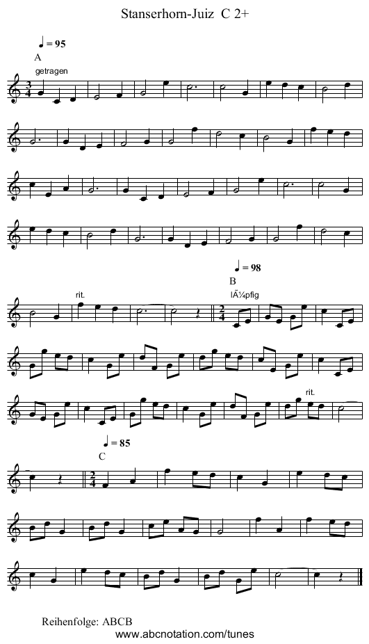 Stanserhorn-Juiz C 2+ - staff notation
