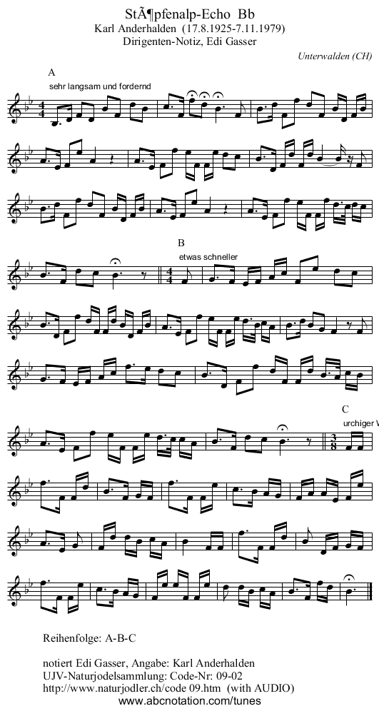 StÃ¶pfenalp-Echo  Bb - staff notation