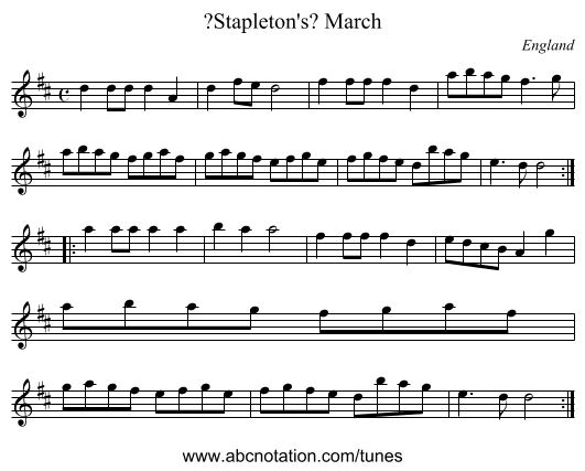 ?Stapleton's? March - staff notation