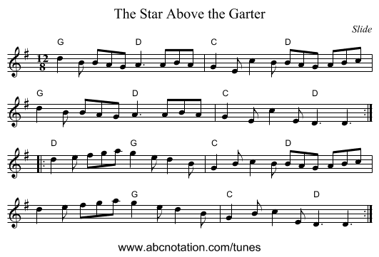 Star Above the Garter, The - staff notation