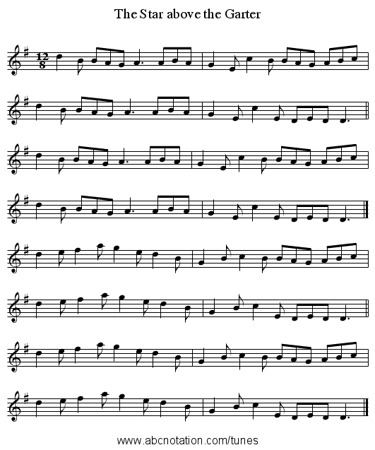 Star above the Garter, The - staff notation