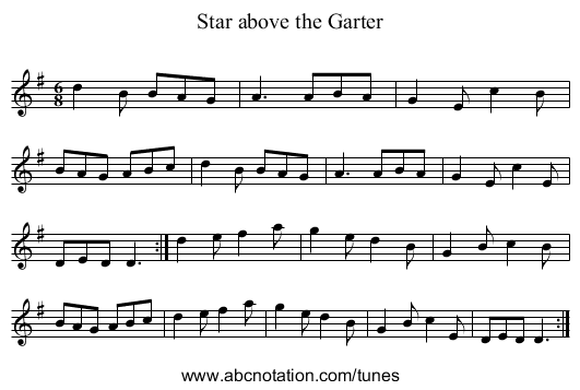 Star above the Garter - staff notation