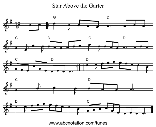 Star Above the Garter - staff notation
