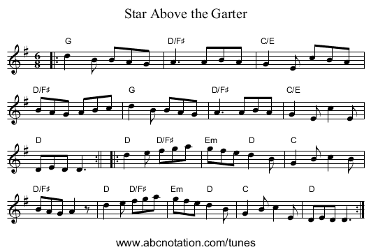 Star Above the Garter - staff notation