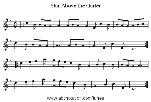 Star Above the Garter - staff notation