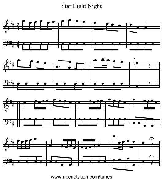 Star Light Night - staff notation
