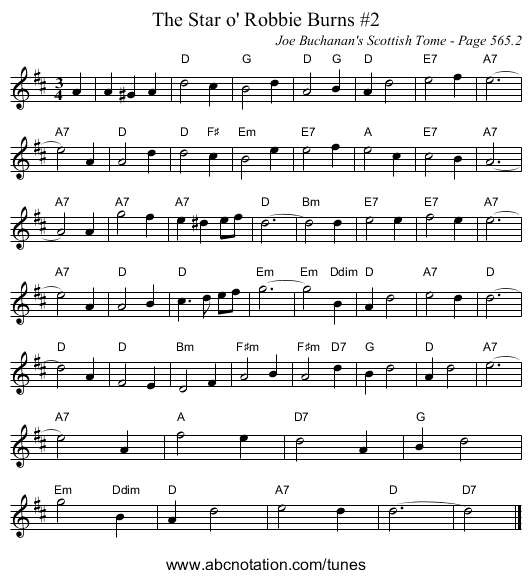 Star o' Robbie Burns #2, The - staff notation