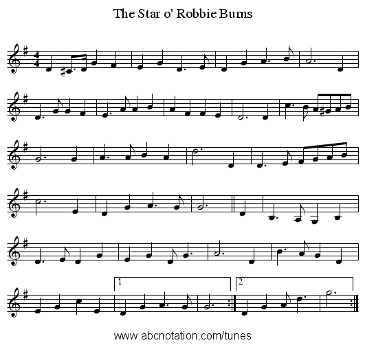 Star o' Robbie Burns, The - staff notation