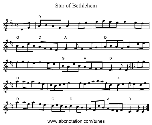 Star of Bethlehem - staff notation