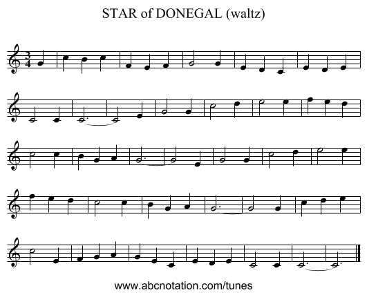 STAR of DONEGAL (waltz) - staff notation