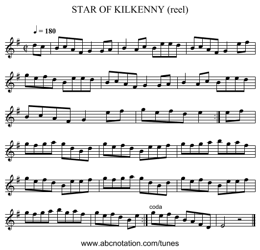 STAR OF KILKENNY (reel) - staff notation
