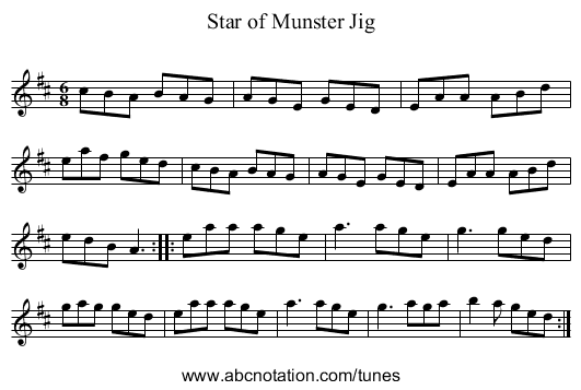 Star of Munster Jig - staff notation