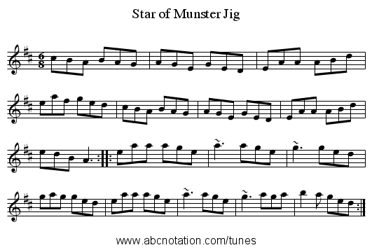 Star of Munster Jig - staff notation