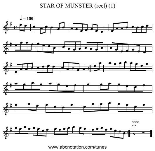 STAR OF MUNSTER (reel) (1) - staff notation