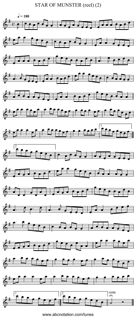 STAR OF MUNSTER (reel) (2) - staff notation
