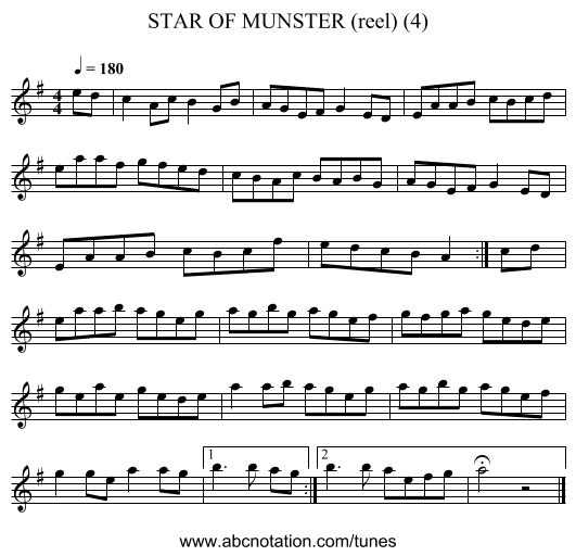 STAR OF MUNSTER (reel) (4) - staff notation