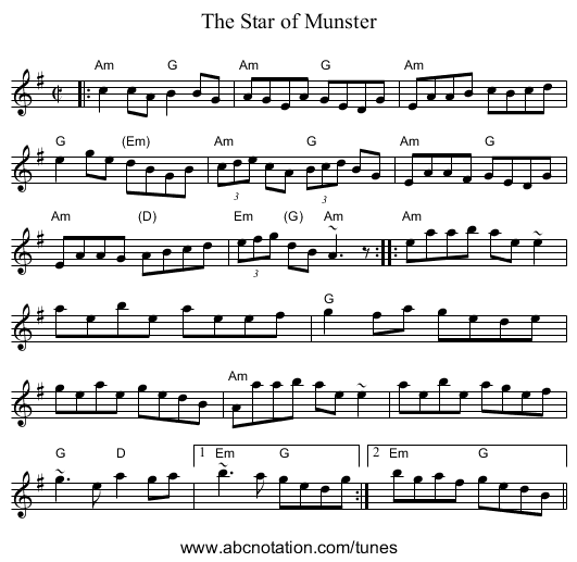 Star of Munster, The - staff notation