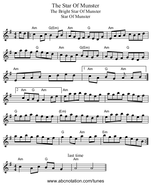 Star Of Munster, The - staff notation