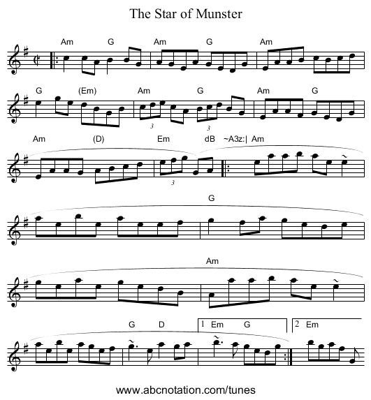 Star of Munster, The - staff notation