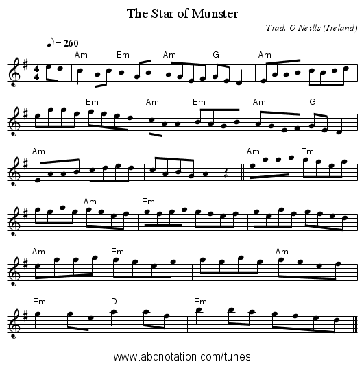 Star of Munster, The - staff notation