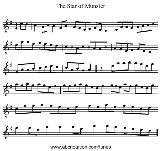 Star of Munster, The - staff notation