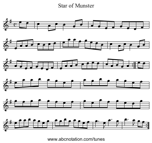 Star of Munster - staff notation
