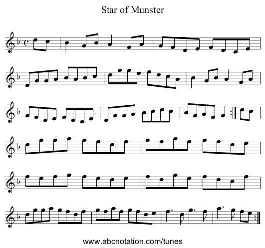 Star of Munster - staff notation
