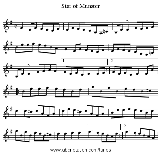 Star of Munster - staff notation