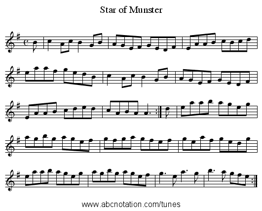 Star of Munster - staff notation