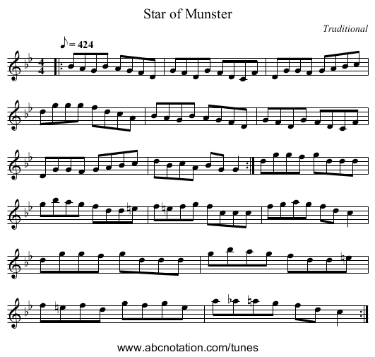 Star of Munster - staff notation