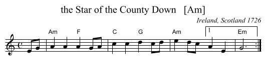 Star of the County Down   [Am], the  - staff notation