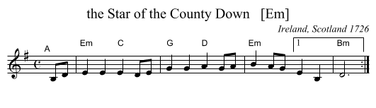 Star of the County Down   [Em], the  - staff notation