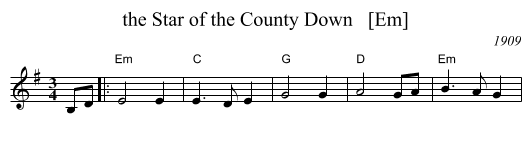 Star of the County Down   [Em], the  - staff notation