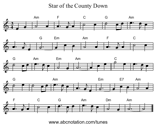 Star of the County Down - staff notation