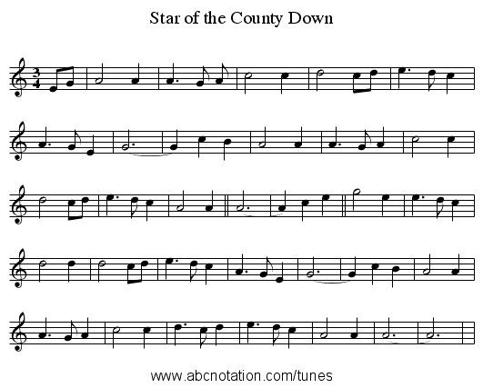 Star of the County Down - staff notation