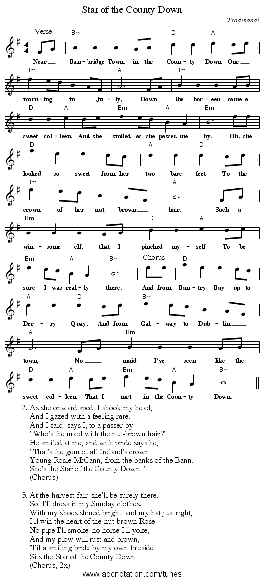Star of the County Down - staff notation
