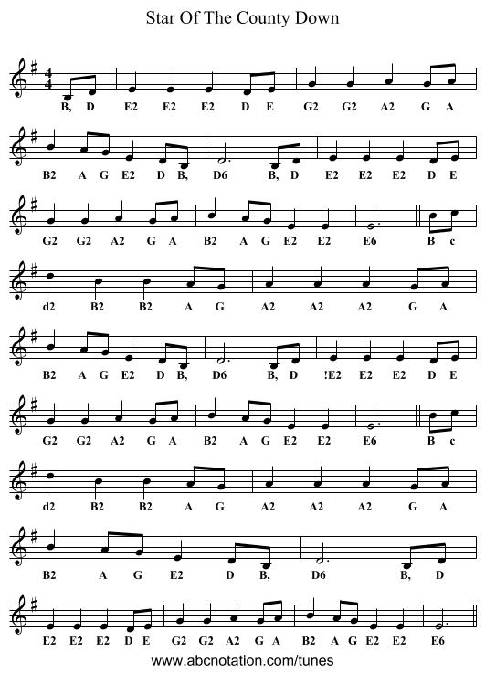 Star Of The County Down - staff notation